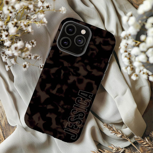 Custom Name Dark Tortoiseshell iPhone Case - Vertical